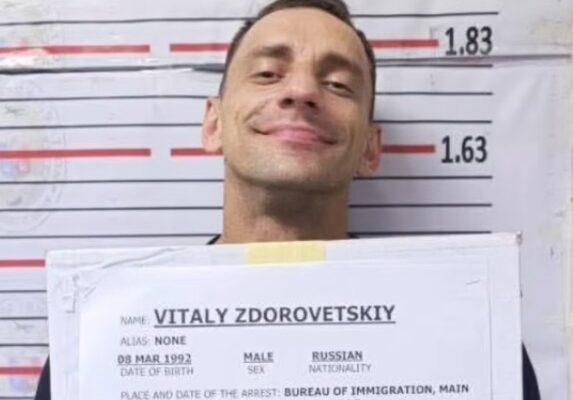 A mugshot of Russian vlogger Vitaly Zdorovetsky, captured at the time of his arrest in the Philippines.