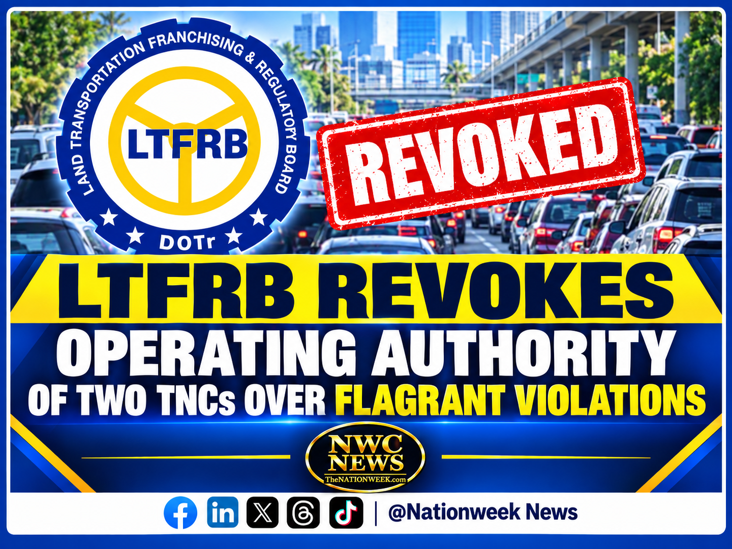LTFRB Revokes Operating Authority of Two TNCs Over Flagrant Violations